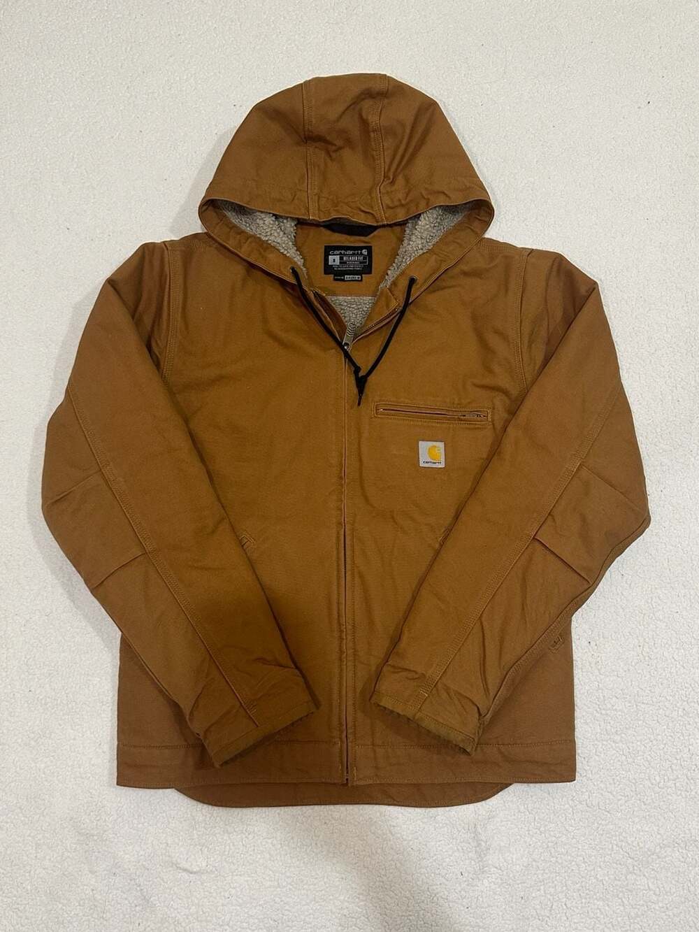 Carhartt Relaxed Fit Washed Duck Sherpa-Lined Jacket 104392 Brown Size S
